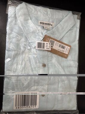 Eddie Bauer Wave Break Roll-Sleeve Shirt Linen Pale Blue Size L